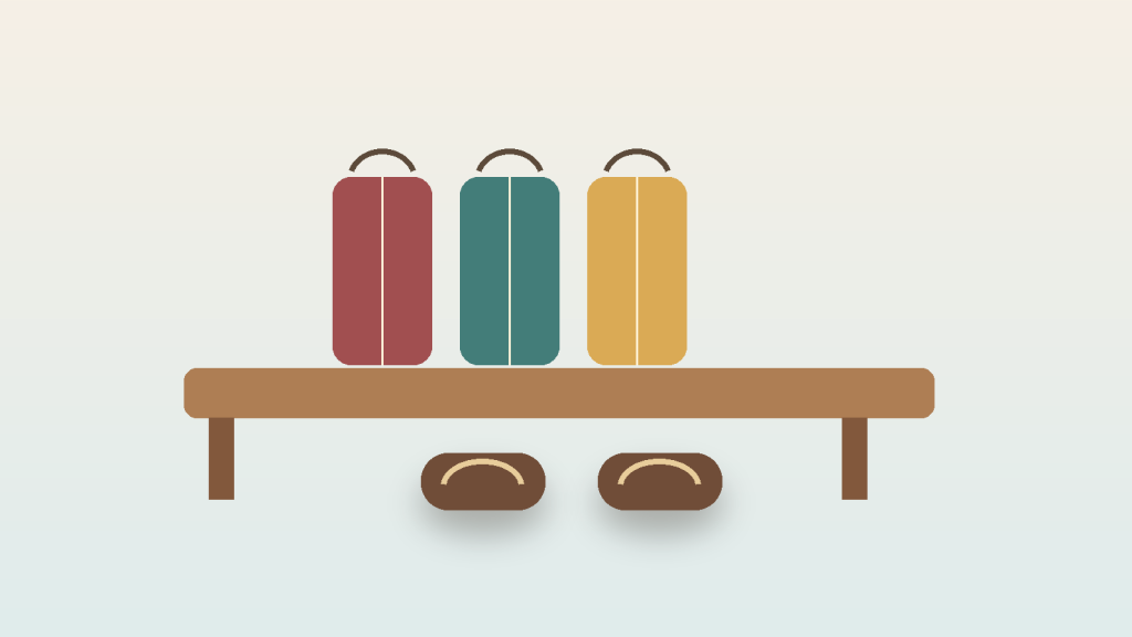 Folded clothing and footwear kept neatly with care and respect