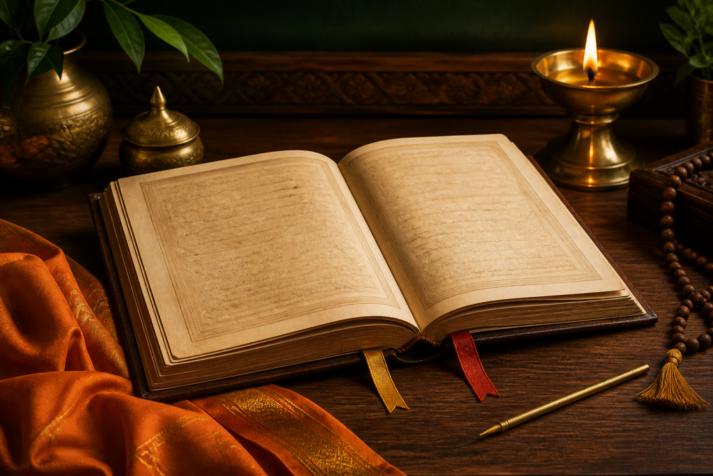 Open manuscript for a simple Mahabharata 18 Parvas guide