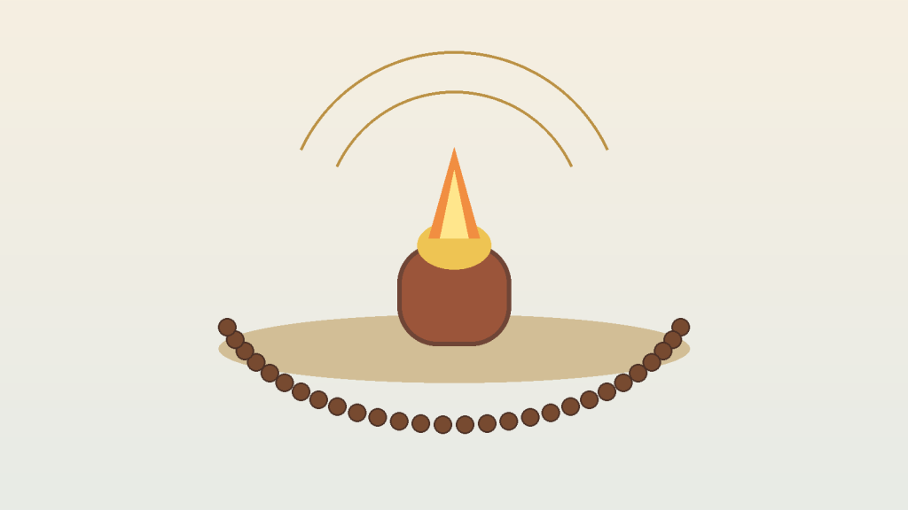 Prayer beads and oil lamp for a quiet mantra moment