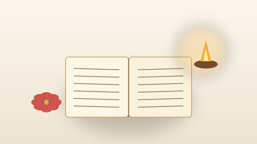 Open scripture pages with a peaceful lamp and flower